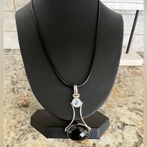 Sterling onyx and moonstone necklace